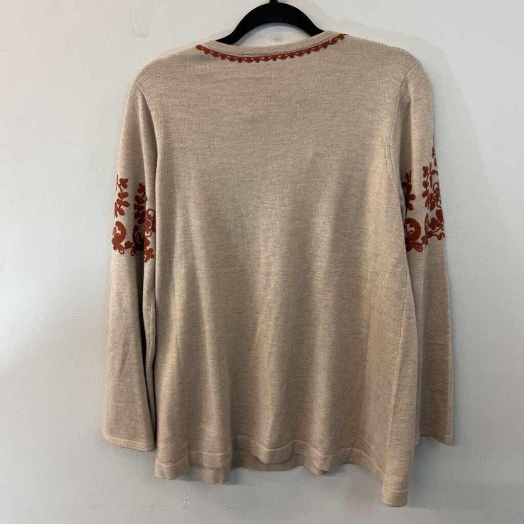 Brown/ Orange Embroidered Long Sleeve Sweater Top Medium