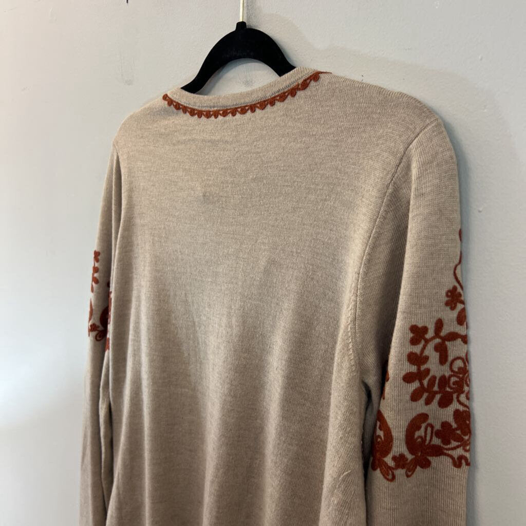 Brown/ Orange Embroidered Long Sleeve Sweater Top Medium