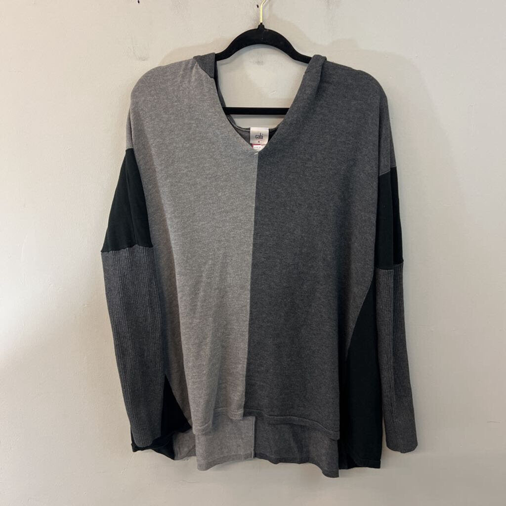 Cabi Grey/ Black Color Block Knit Hooded Top Medium