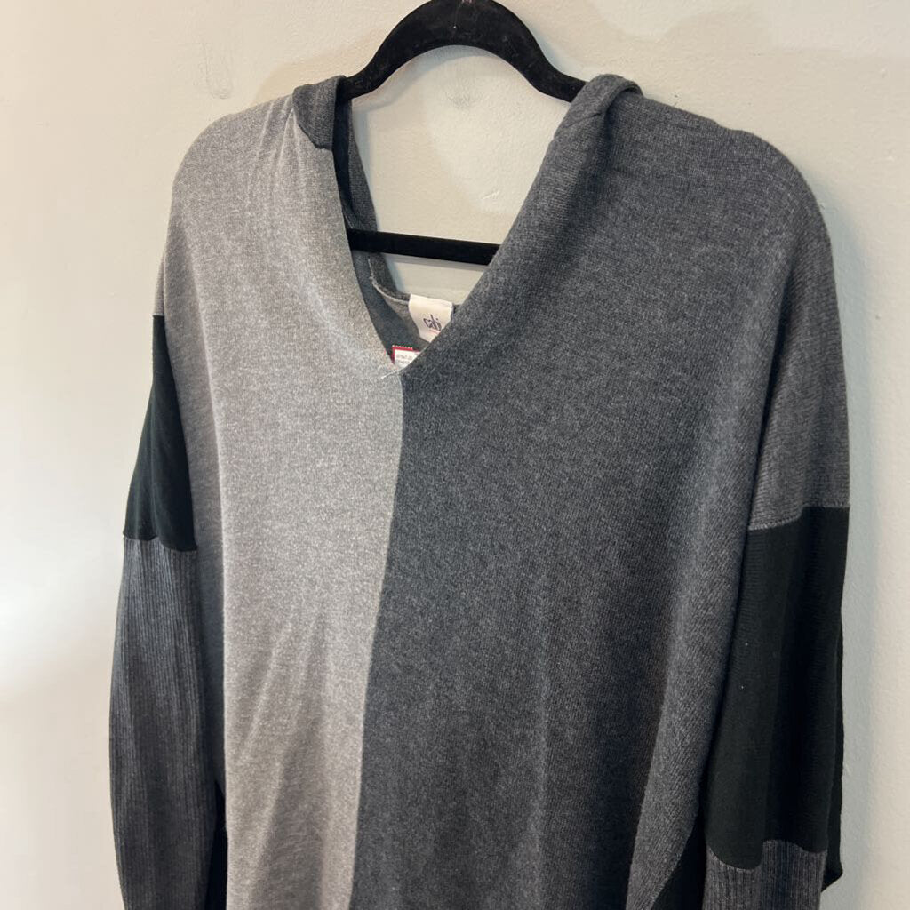 Cabi Grey/ Black Color Block Knit Hooded Top Medium
