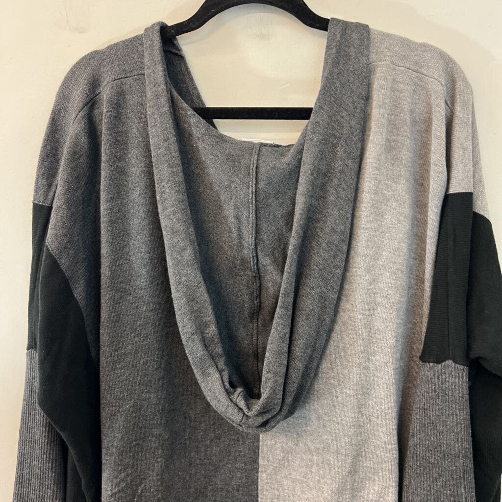 Cabi Grey/ Black Color Block Knit Hooded Top Medium