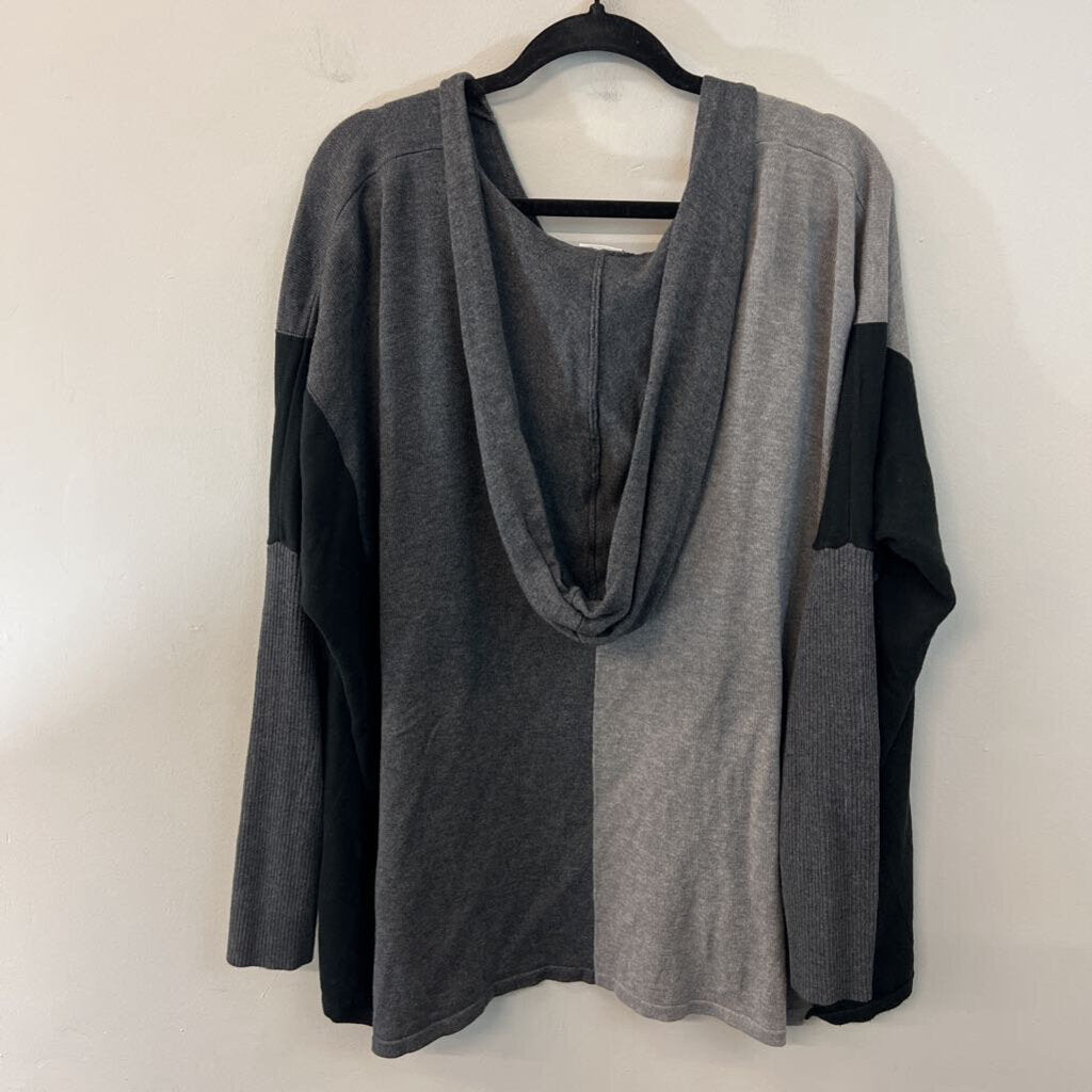 Cabi Grey/ Black Color Block Knit Hooded Top Medium