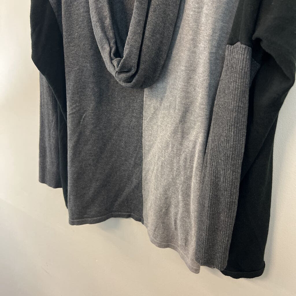 Cabi Grey/ Black Color Block Knit Hooded Top Medium