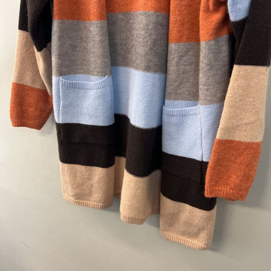 Soft Multi Color Striped Open Front Cardigan Sweater Medium