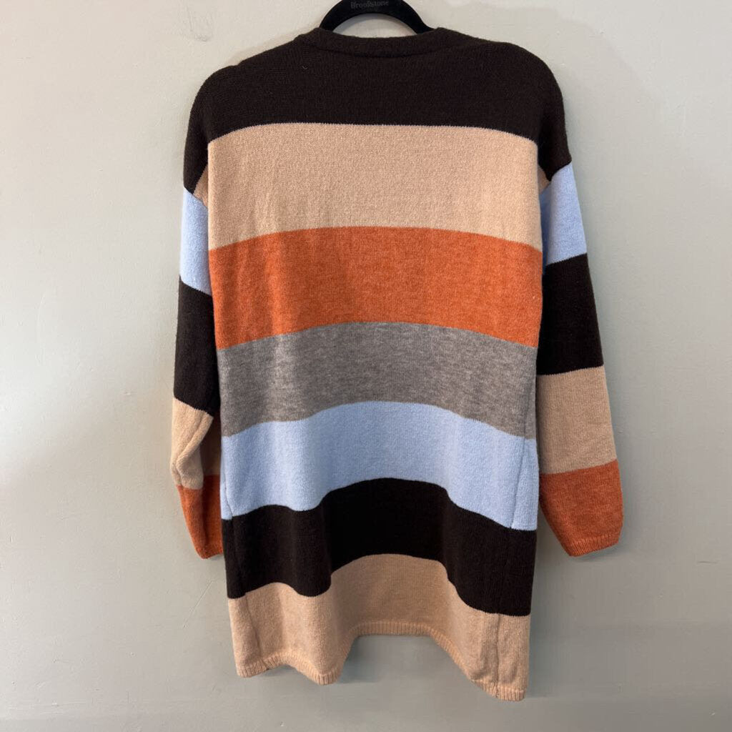 Soft Multi Color Striped Open Front Cardigan Sweater Medium