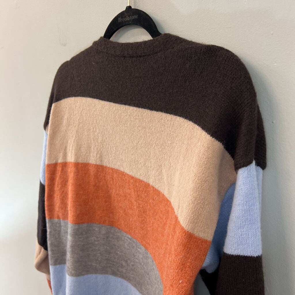 Soft Multi Color Striped Open Front Cardigan Sweater Medium