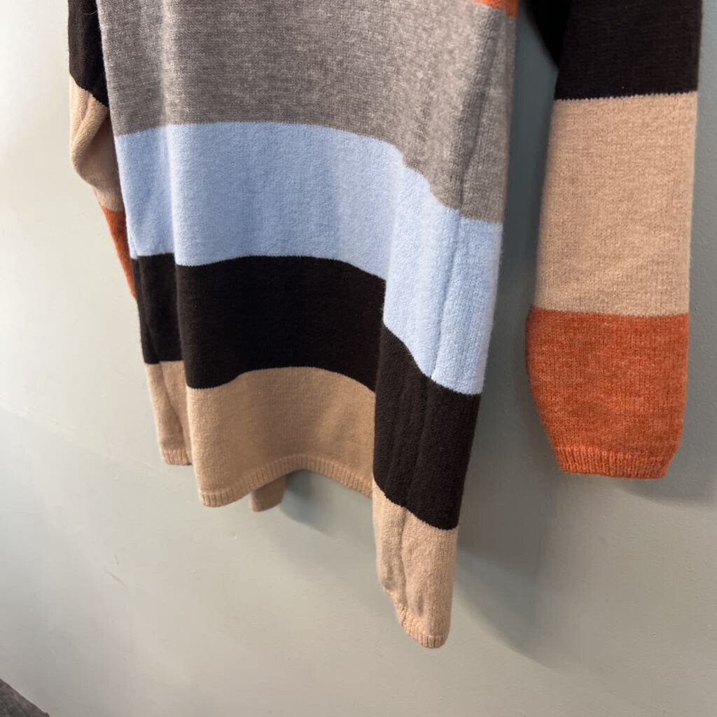 Soft Multi Color Striped Open Front Cardigan Sweater Medium