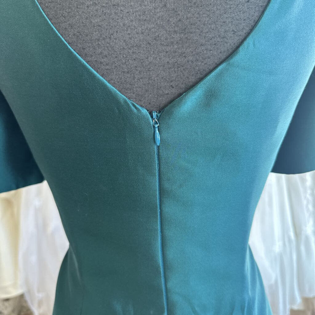 Frascara Teal Short Sleeve Long Formal Dress 10