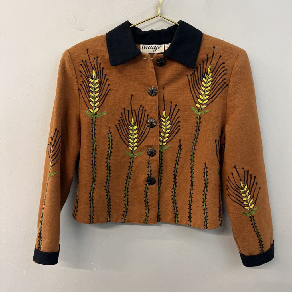 Vintage Anage Brown/ Black Embroidered Jacket Top Small