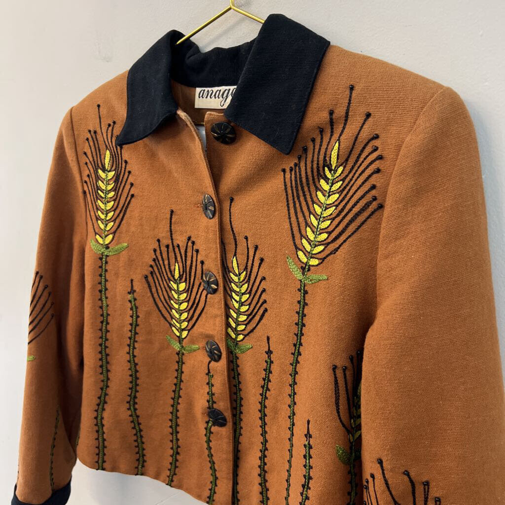 Vintage Anage Brown/ Black Embroidered Jacket Top Small