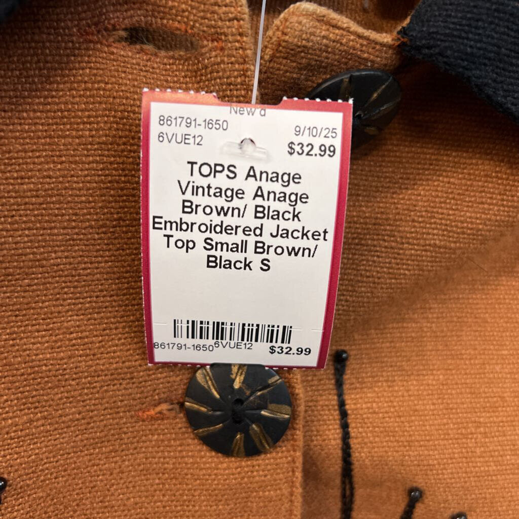 Vintage Anage Brown/ Black Embroidered Jacket Top Small