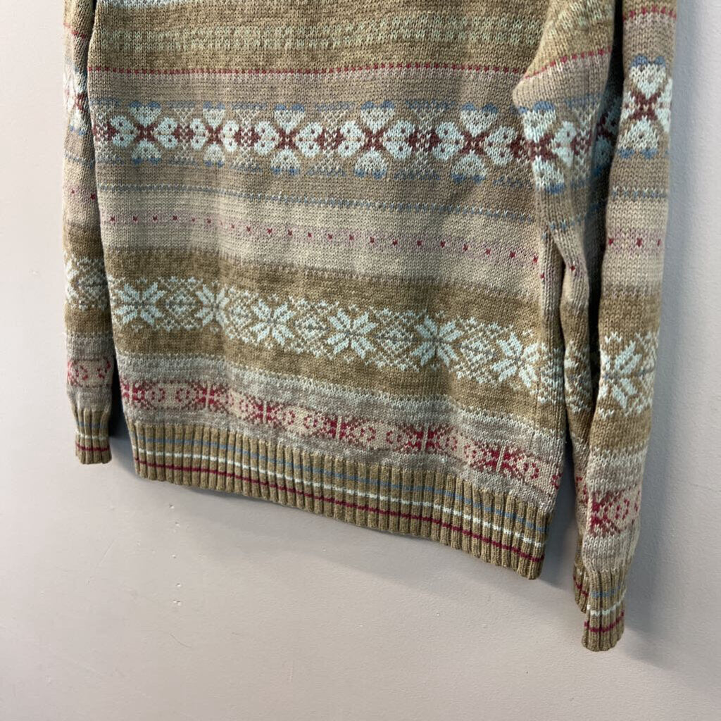 Vintage Tiara International Beige/ Multi Knit Zip Up Sweater Small