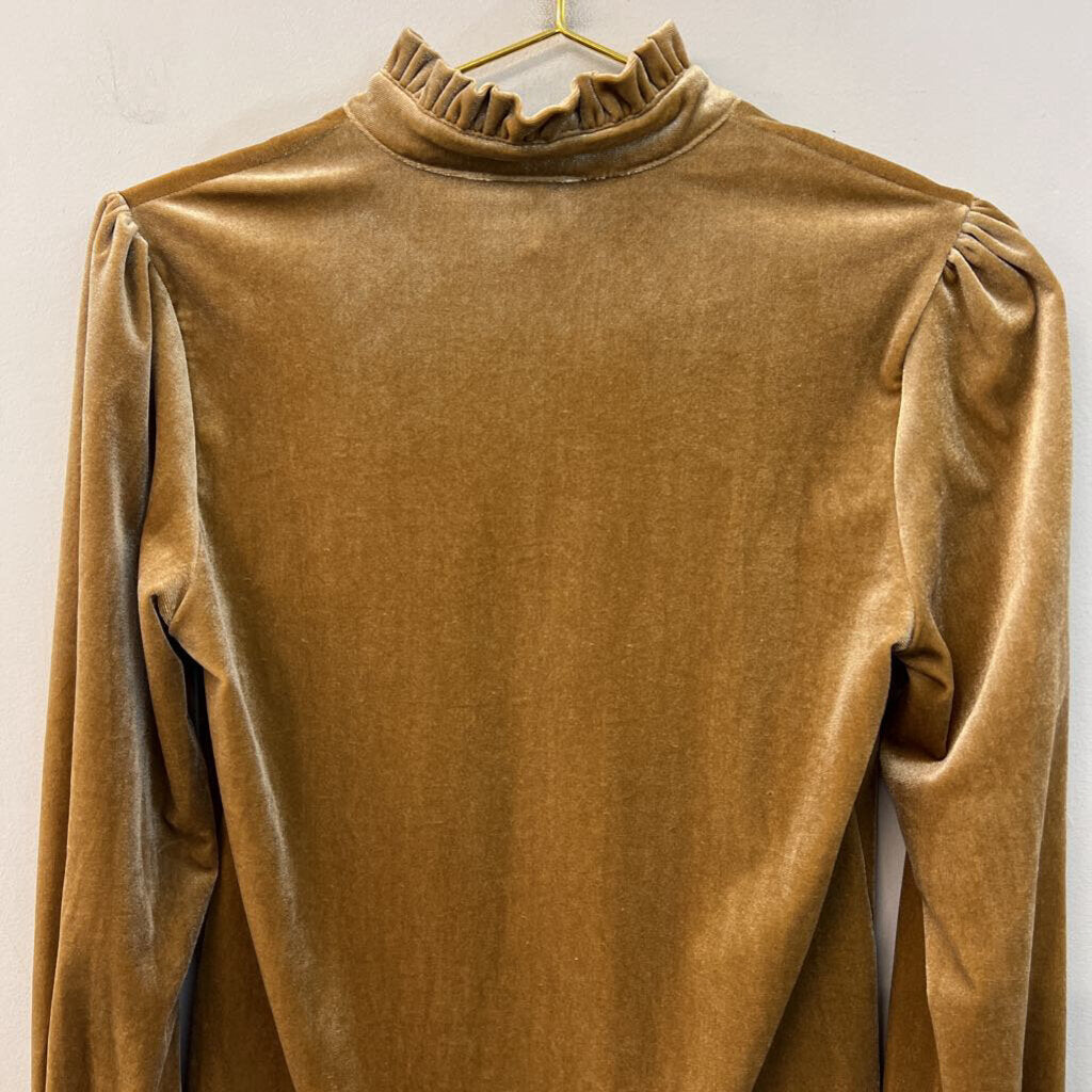 Gold Velvet Long Sleeve Mock Neck Top Medium