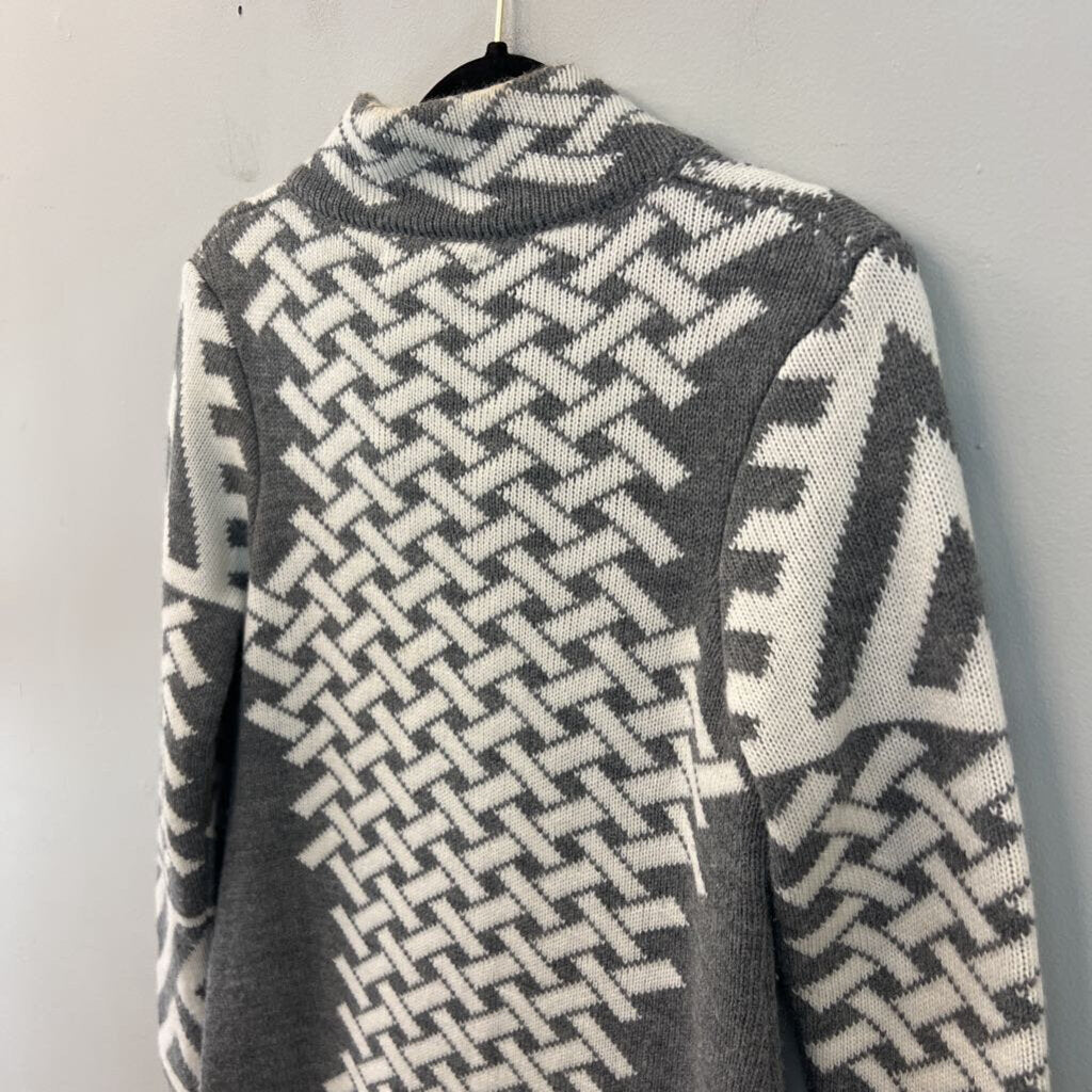 Cocogio Grey/ White Print Knit Long Cardigan Sweater Small