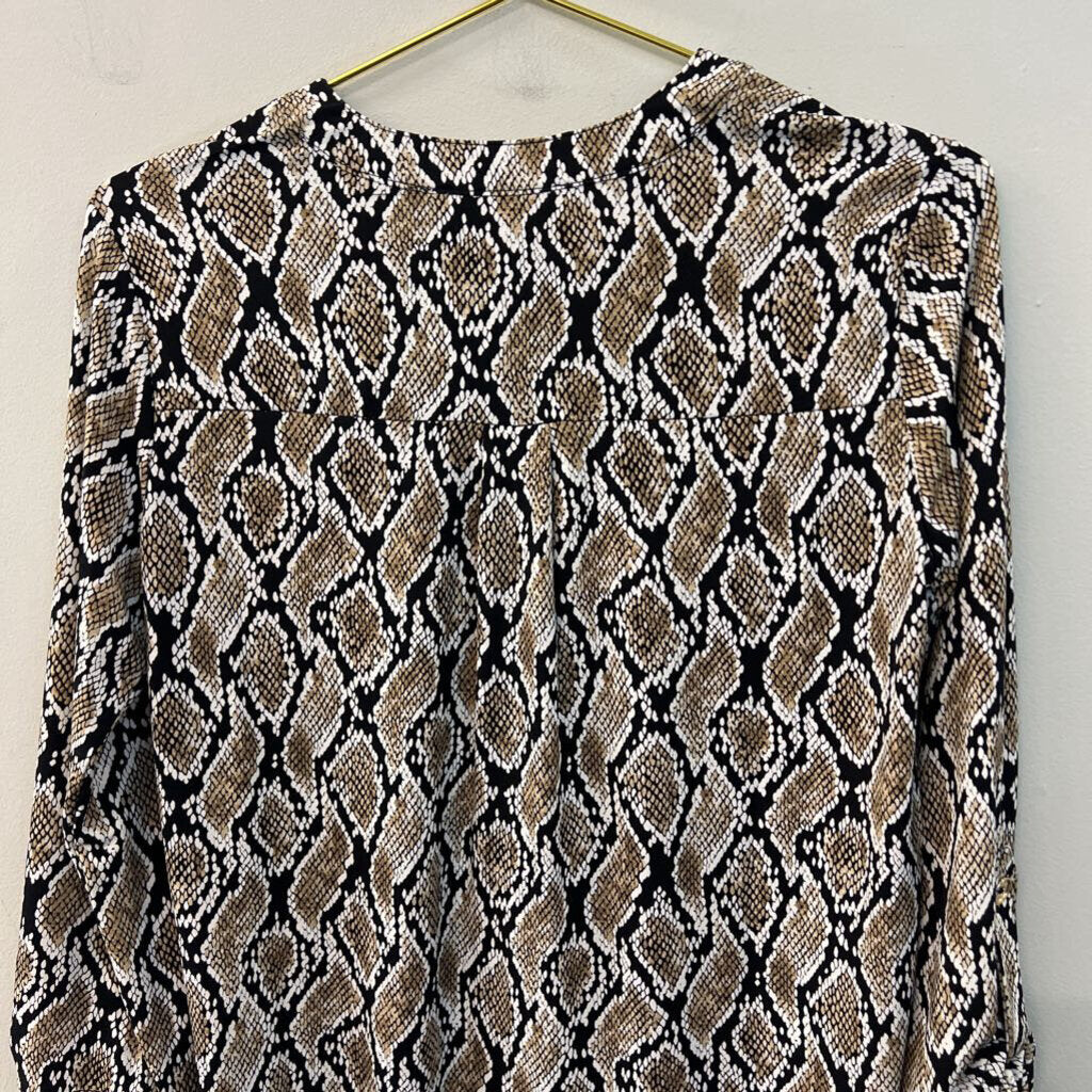 Michael Kors Black/ Brown Snakeskin Print Long Sleeve Top Small