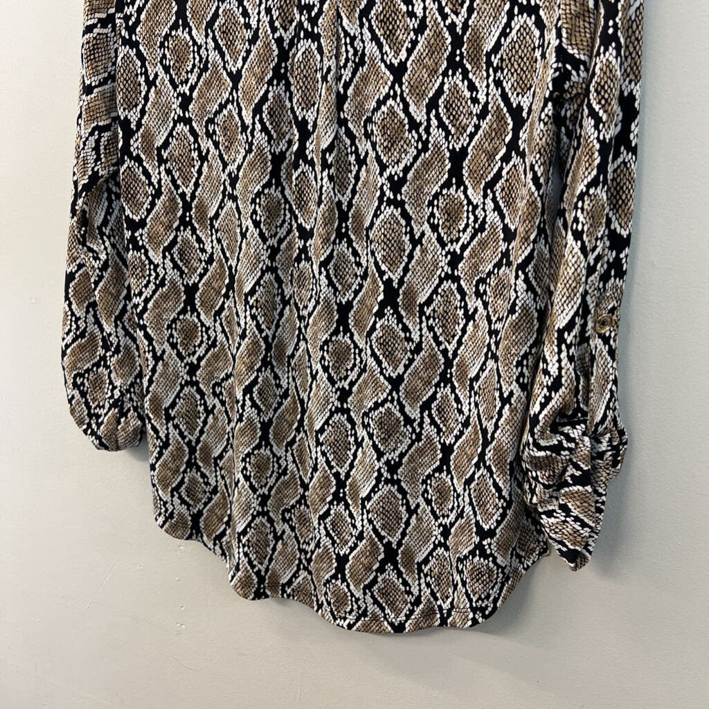 Michael Kors Black/ Brown Snakeskin Print Long Sleeve Top Small