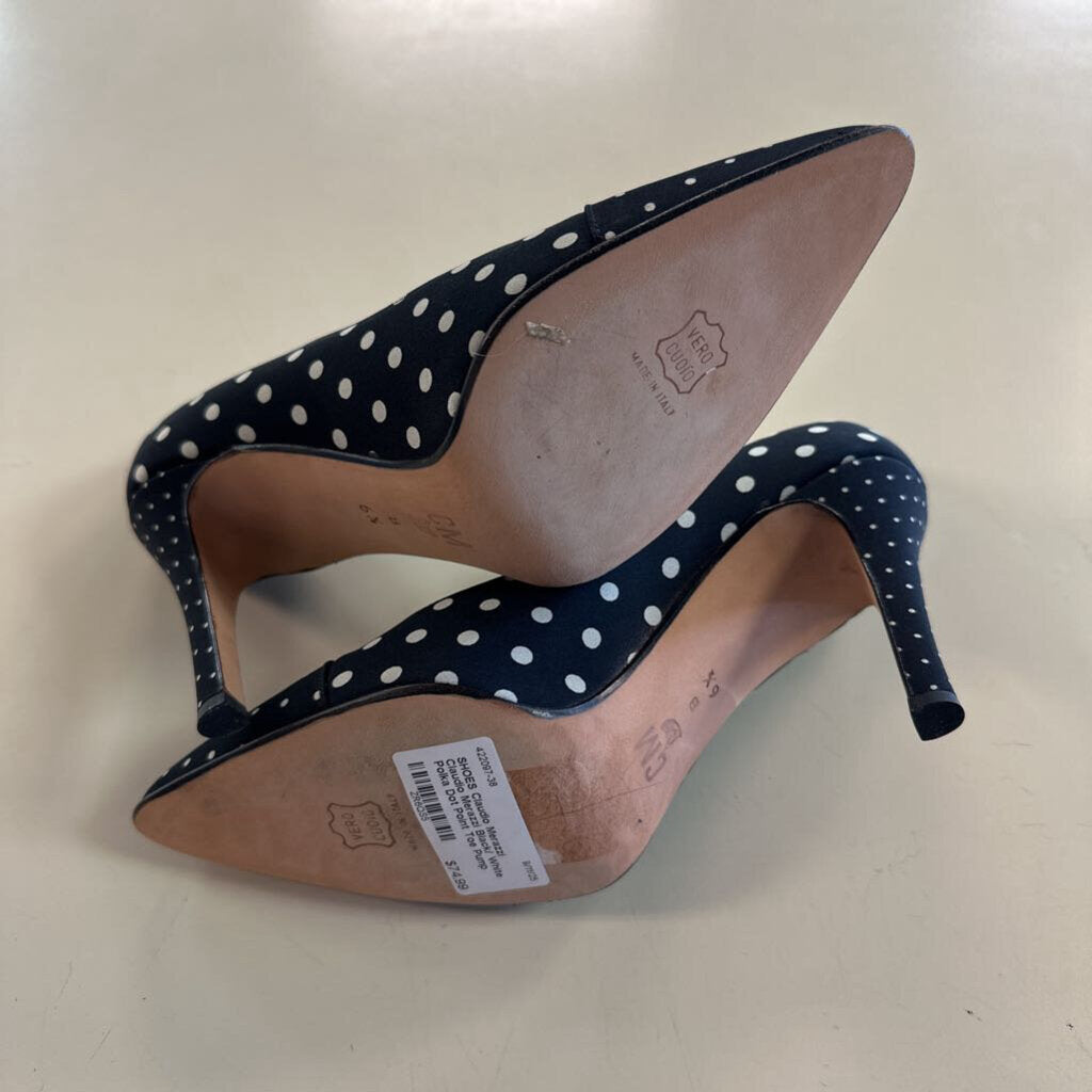 Claudio Merazzi Black/ White Polka Dot Point Toe Pump Heels 6.5