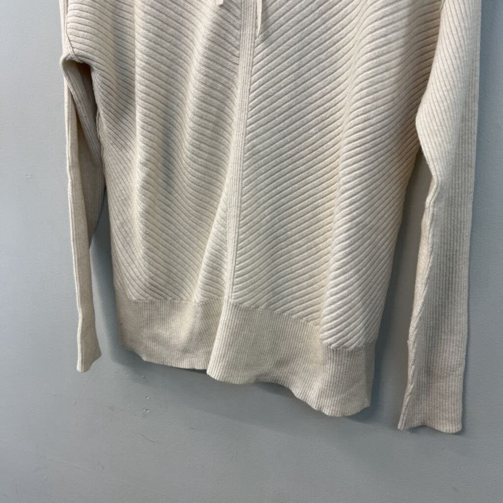 CASLON Beige Ribbed Long Sleeve Hooded Pullover Small