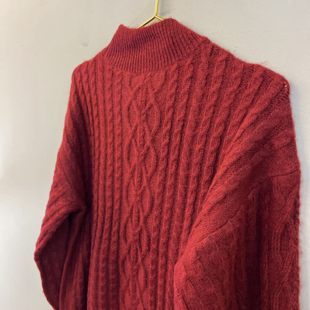 CeCe Red Cable Knit Turtleneck Sweater Medium