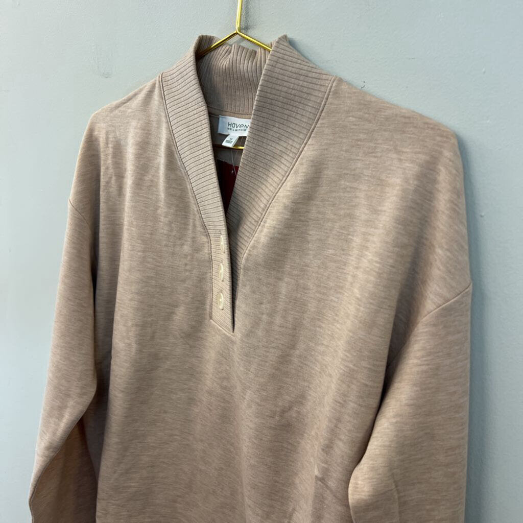 Haven Light Brown Long Sleeve Henley Top Medium