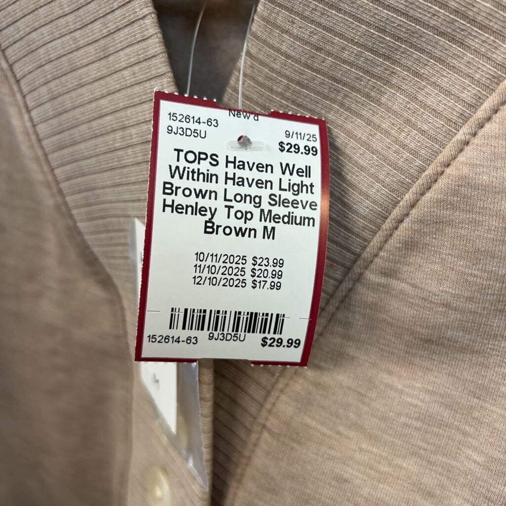 Haven Light Brown Long Sleeve Henley Top Medium