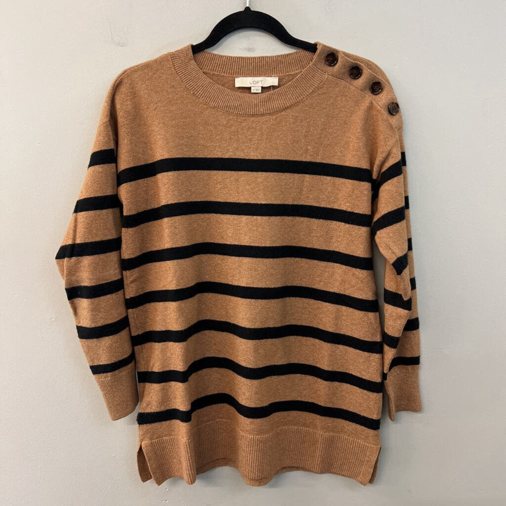 Loft Brown/ Black Striped Long Sleeve Sweater Top Medium
