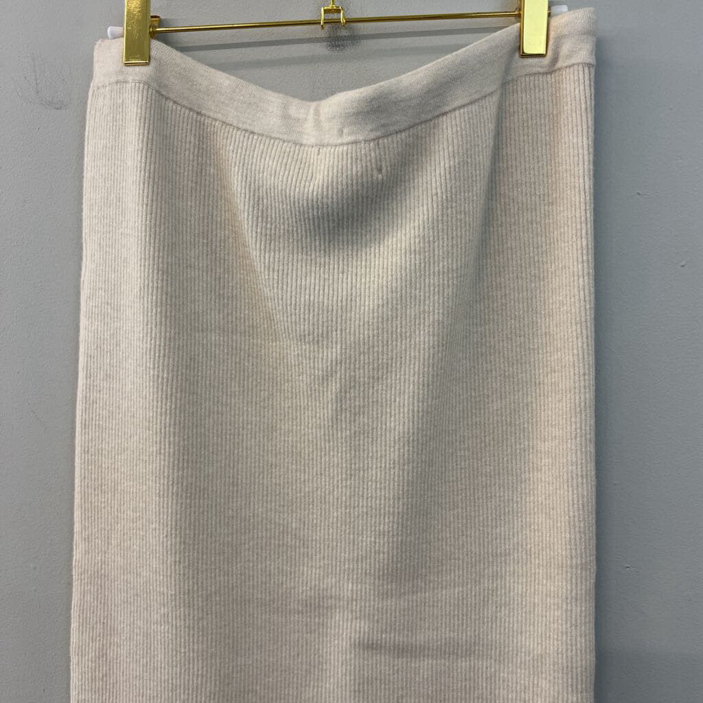 CASLON Beige Ribbed Midi Skirt Medium