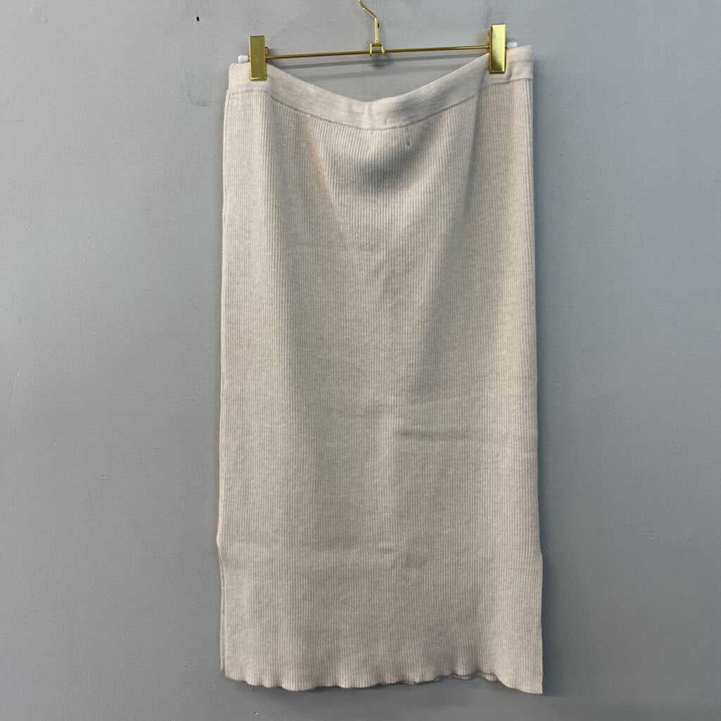 CASLON Beige Ribbed Midi Skirt Medium