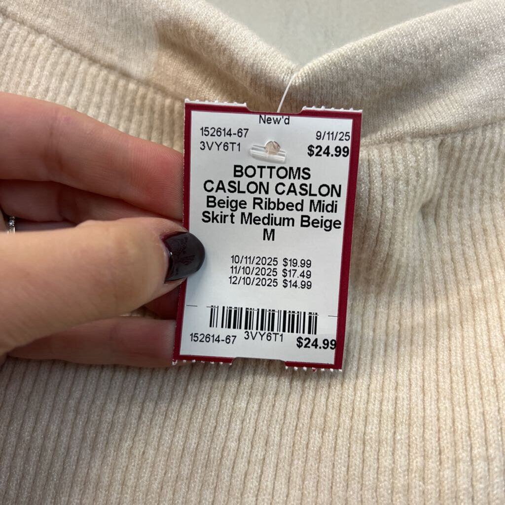 CASLON Beige Ribbed Midi Skirt Medium