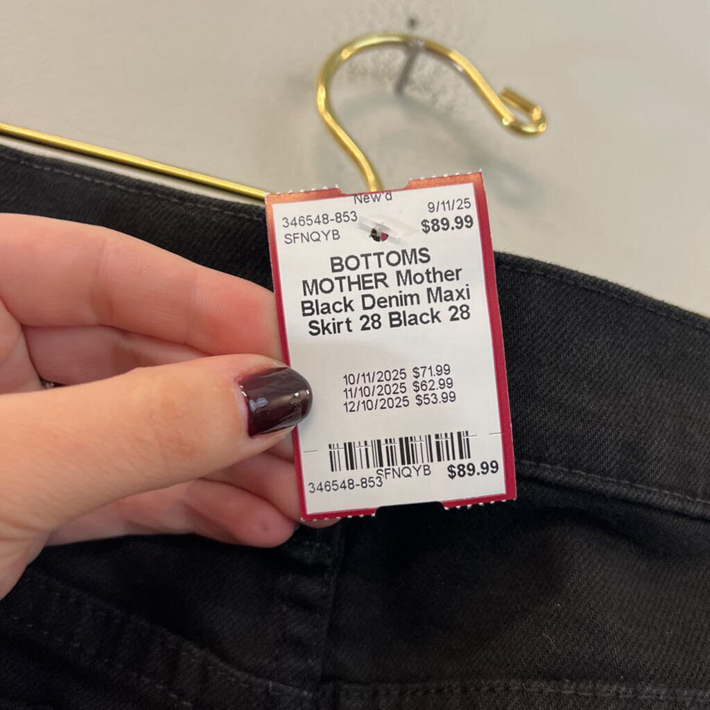 Mother Black Denim Maxi Skirt 28