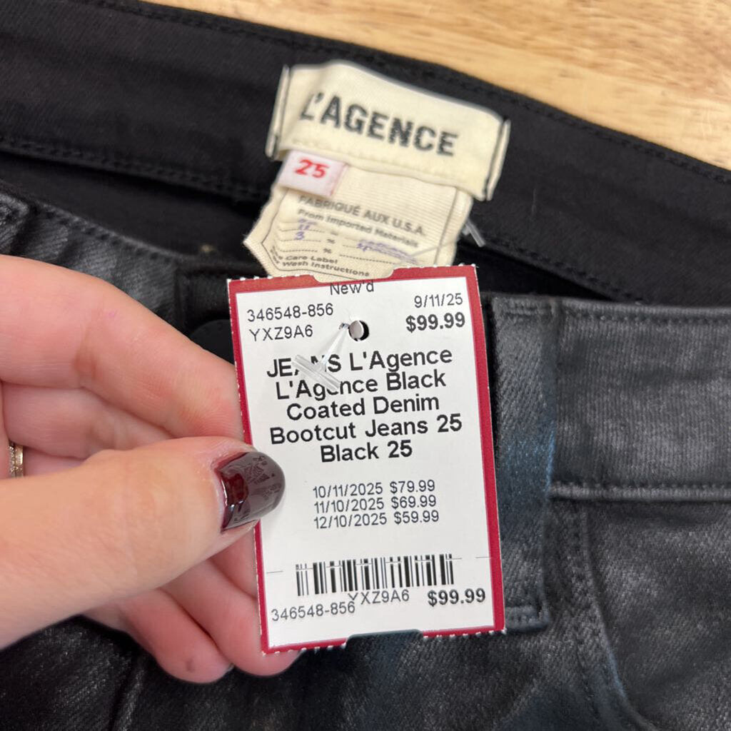 L'Agence Black Coated Denim Bootcut Jeans 25