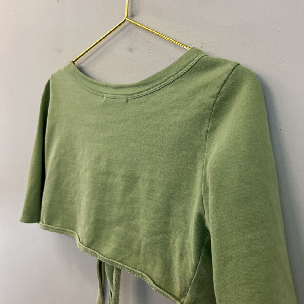 Velvet Green Cropped Open Front Short Sleeve Sweatshirt Top Large