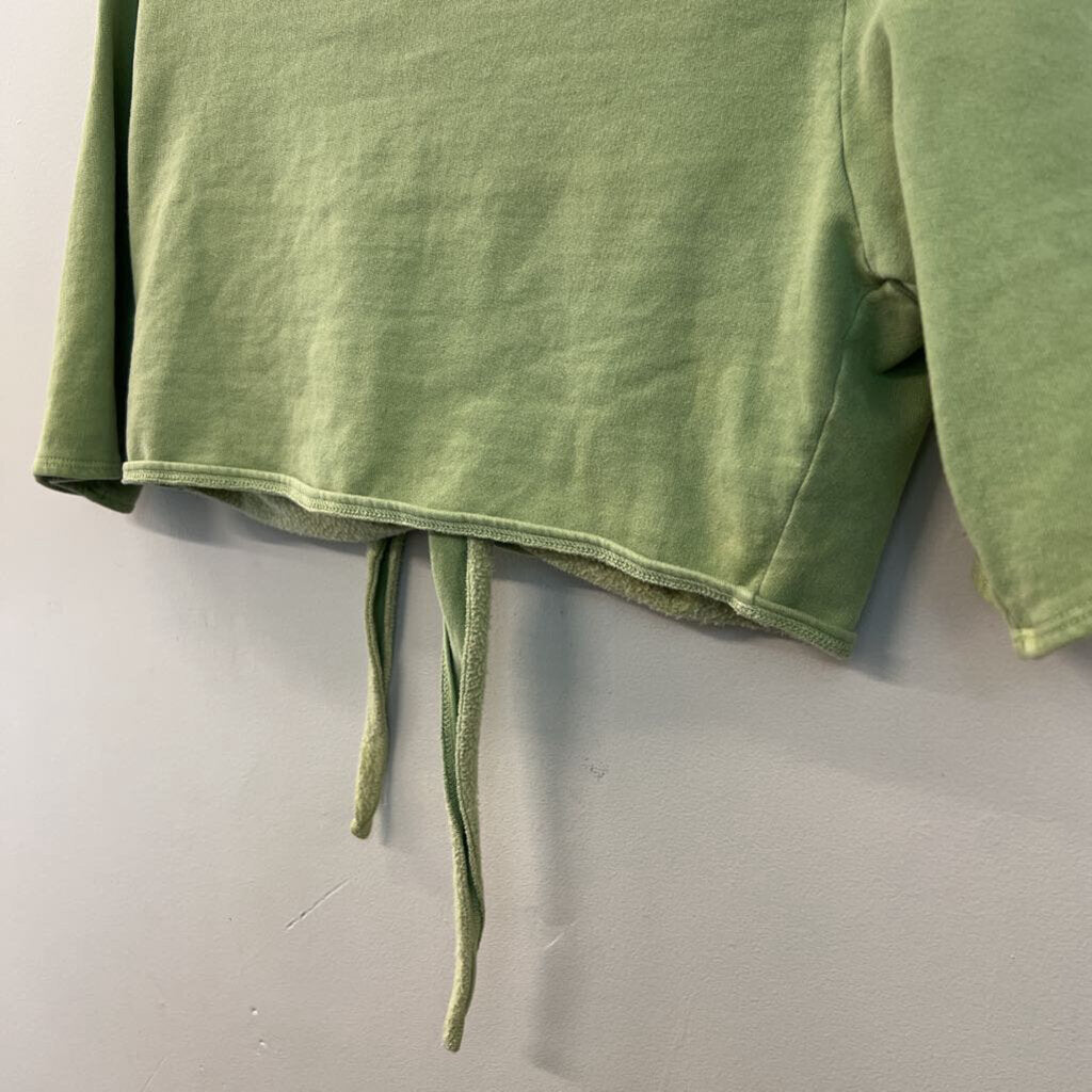 Velvet Green Cropped Open Front Short Sleeve Sweatshirt Top Large