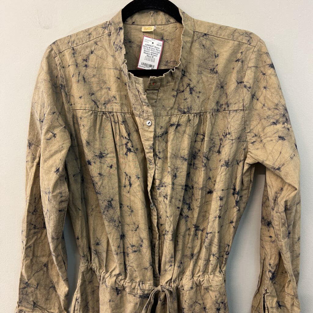 Matta Brown/ Navy Tie Dye Print Long Sleeve Jumpsuit Medium