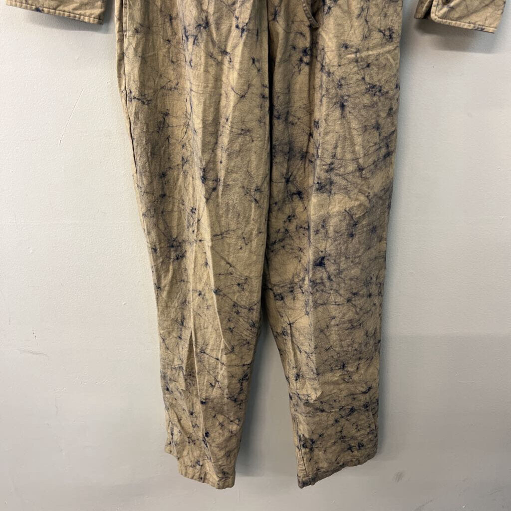 Matta Brown/ Navy Tie Dye Print Long Sleeve Jumpsuit Medium