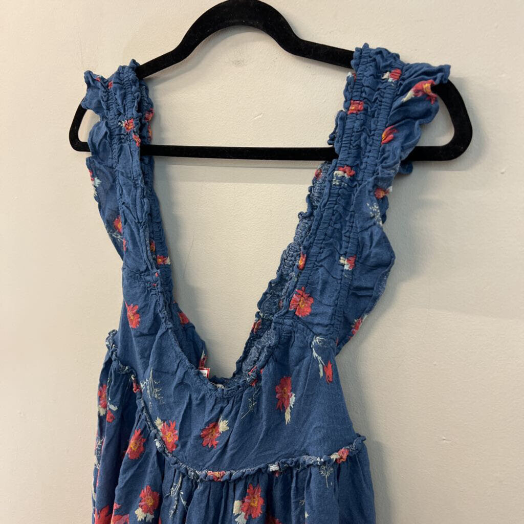 Intimately Free People Blue/ Multi Flower Print Tunic Top Large