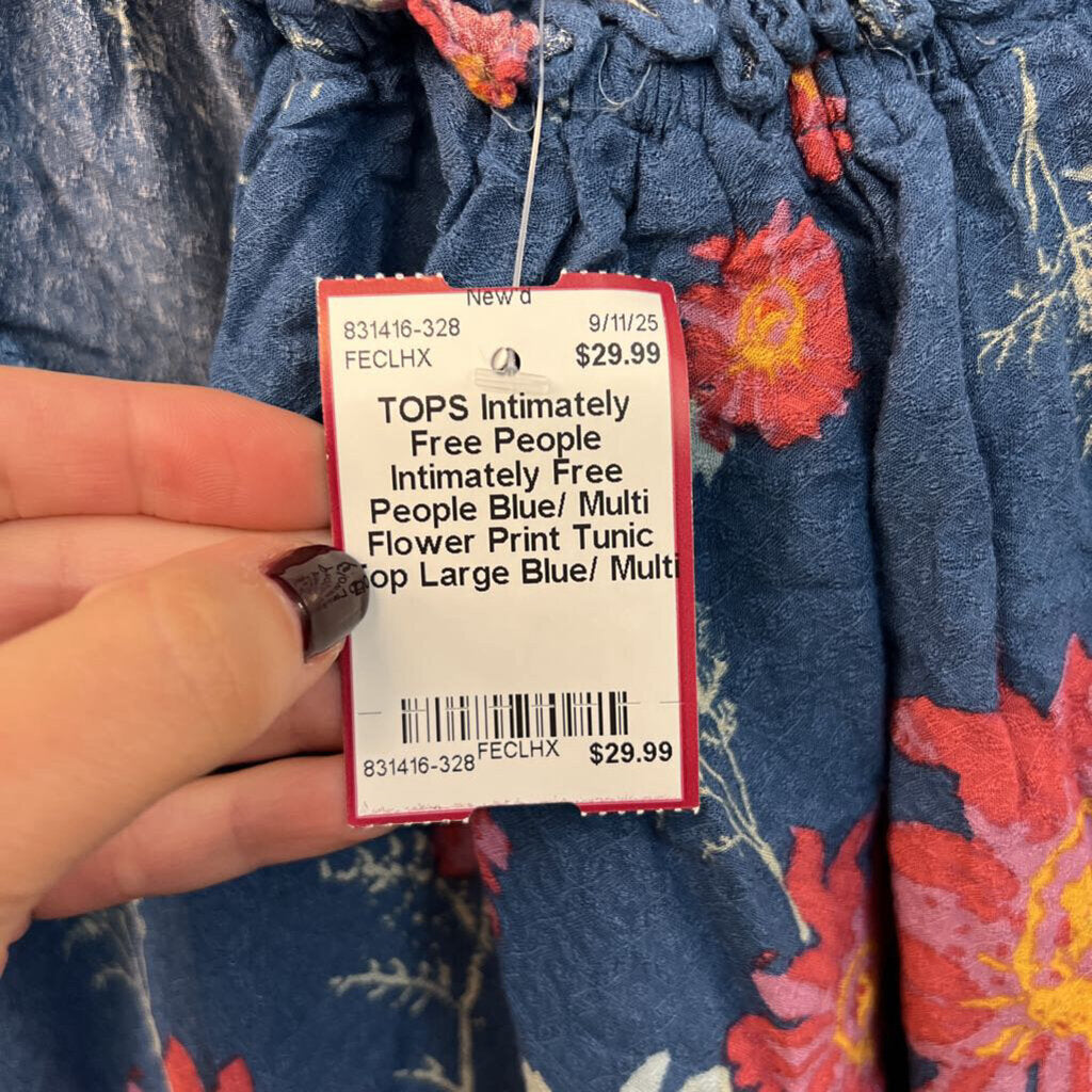 Intimately Free People Blue/ Multi Flower Print Tunic Top Large