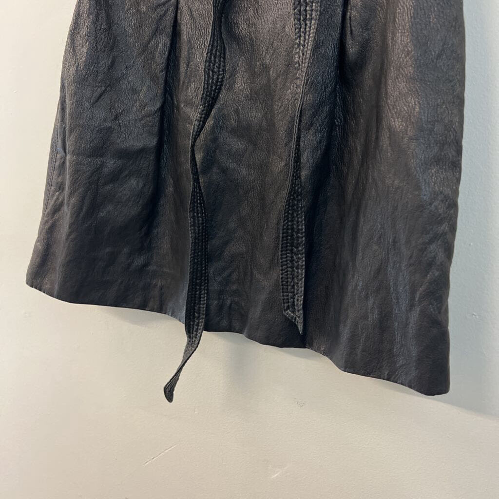 Free People Black Leather Tie Front Skirt 2