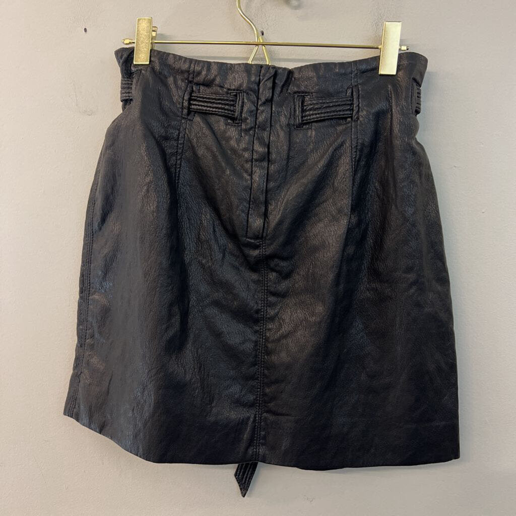 Free People Black Leather Tie Front Skirt 2