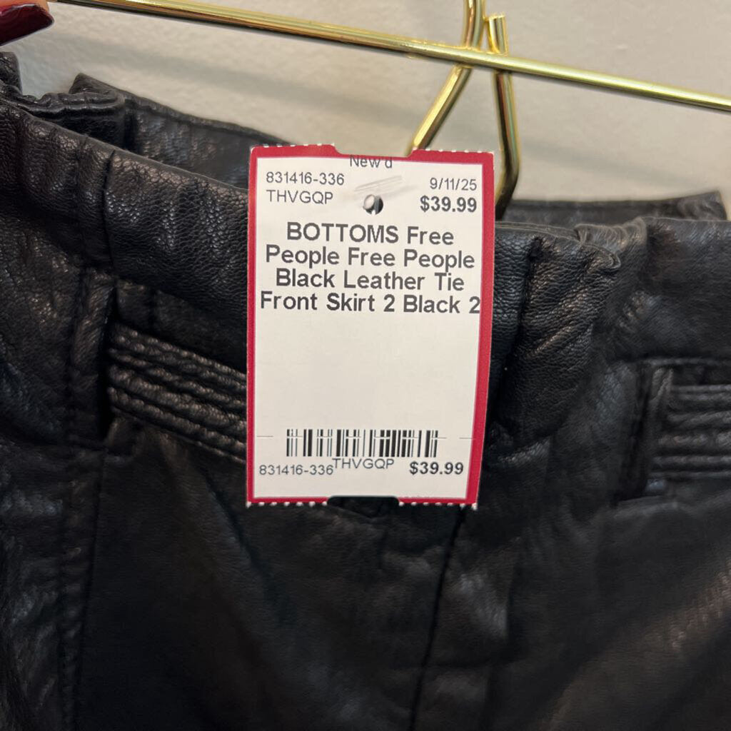 Free People Black Leather Tie Front Skirt 2