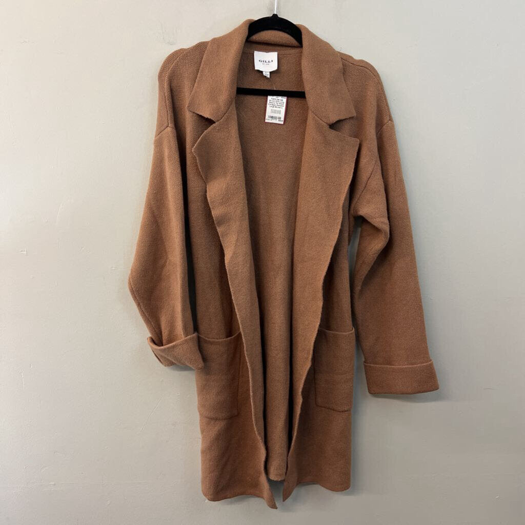 Gilli Brown Knit Long Sleeve Tie Waist Cardigan Sweater Large