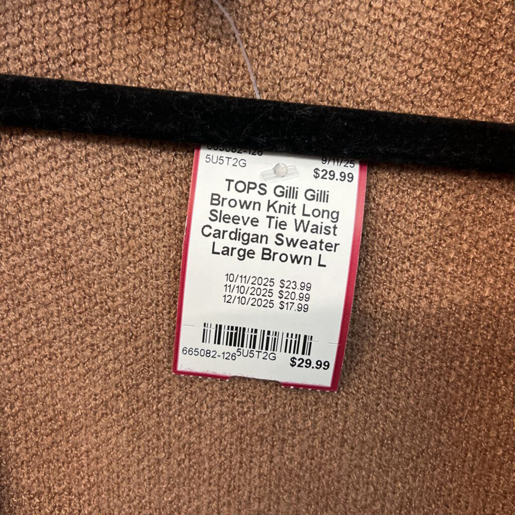 Gilli Brown Knit Long Sleeve Tie Waist Cardigan Sweater Large