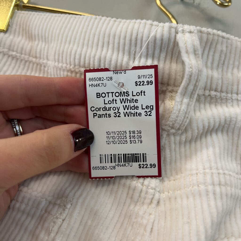 Loft White Corduroy Wide Leg Pants 32