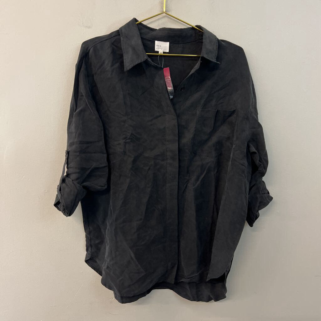 Dee Elly Black Soft Long Sleeve Button Down Top Large