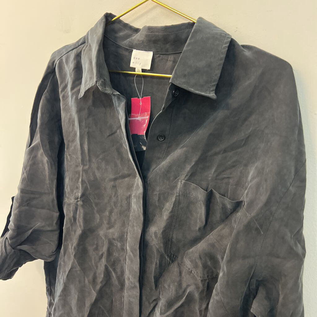 Dee Elly Black Soft Long Sleeve Button Down Top Large