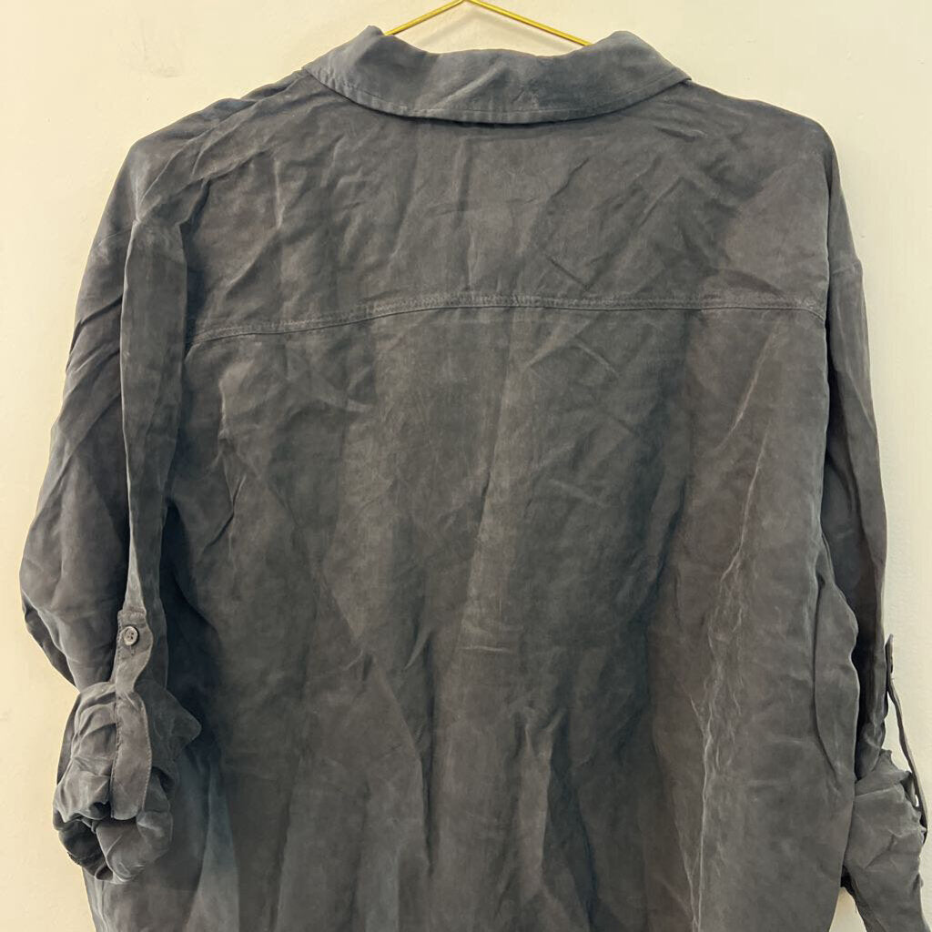 Dee Elly Black Soft Long Sleeve Button Down Top Large
