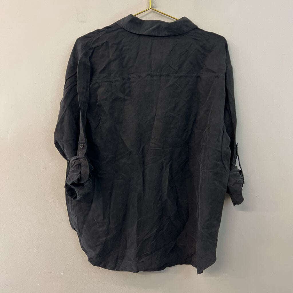 Dee Elly Black Soft Long Sleeve Button Down Top Large