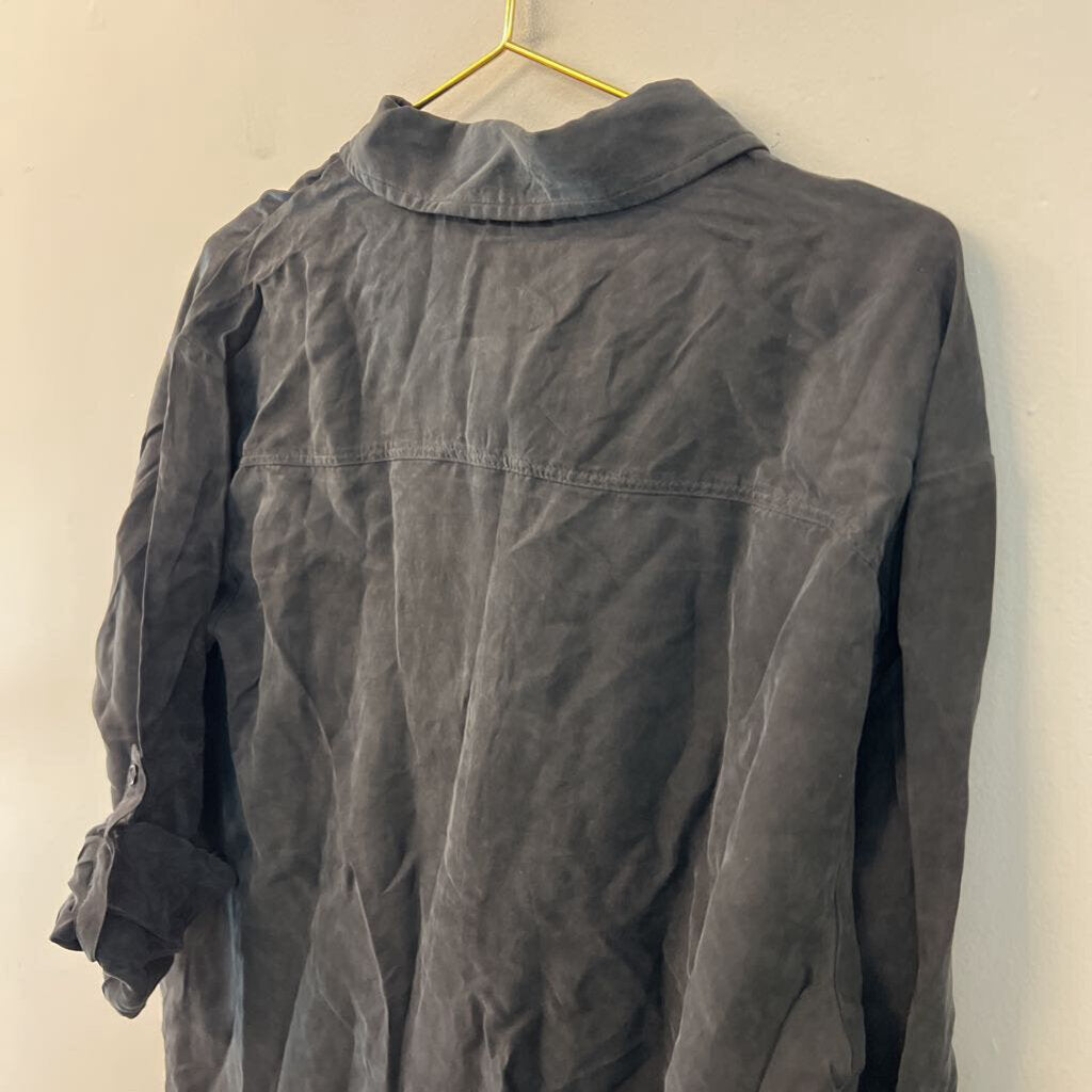 Dee Elly Black Soft Long Sleeve Button Down Top Large