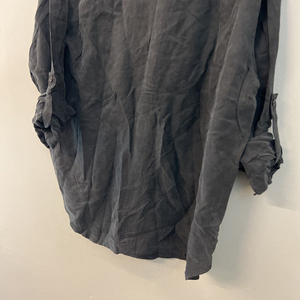 Dee Elly Black Soft Long Sleeve Button Down Top Large