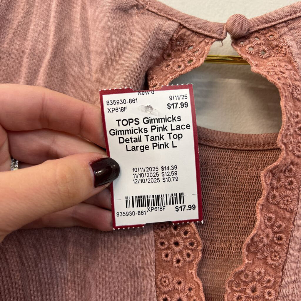 Gimmicks Pink Lace Detail Tank Top Large